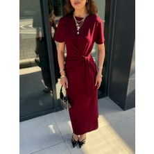 Drgy Kadın Kısa Kollu Bisiklet Yaka Yandan Bağlamalı Viskon Iki Iplik Elbise