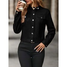 Drgy Kadın Uzun Kollu Önden Düğmeli Kısa Süet Ceket