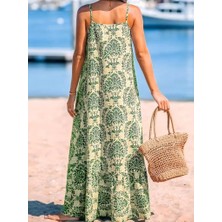 Drgy Kadın Ip Askılı Desenli Fırfırlı Süprem Elbise