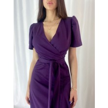 Drgy Kadın Kruvaze Yaka Midi Boy Kuşaklı Krep Elbise 120 cm