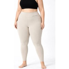 Drgy Yüksek Bel Toparlayıcı Likralı Dalgıç Spor Tayt Esnek Battal Büyük Beden - Taş