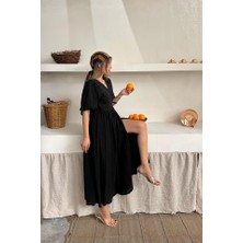 Drgy Siyah Müslin Uzun Elbise