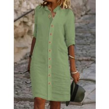 Drgy Kadın Kısa Kollu Hakim Yaka Önden Düğmeli Kısa Müslim Elbise