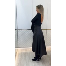 Drgy Kadın Belden Kuşaklı Uzun Deri Etek