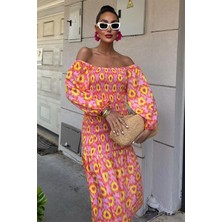 Drgy Madonna Yaka Gipe Detaylı Desenli Elbise 2746