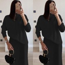 Drgy Kadın Uzun Kollu Boğazlı Kazak ve Yanı Yırtmaçlı Etek Akrilik Ikili Takım