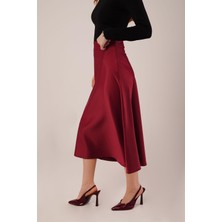 Drgy Çan Kesim Midi Bordo Saten Etek