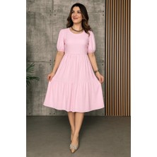 Drgy Kadın Kısa Kollu Yakası Açık Katlı Bürümcük Balon Elbise