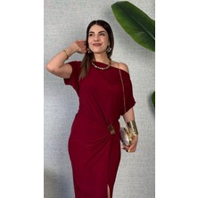 Drgy Kadın Kısa Kollu Tek Omuzdan Açık Beli Lastikli Sandy Maxi Elbise