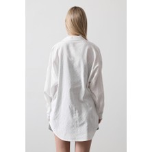 Drgy Çizgili Uzun Kol Gömlek - Beyaz