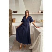 Drgy Lacivert Müslin Uzun Elbise