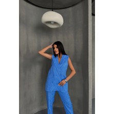 Drgy Jakar Kumaş Yelek - Pantolon Takım - Mavi