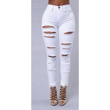 Drgy Kadın Yüksek Bel Lazer Yırtık Desenli Kot Pantolon