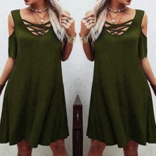 Drgy Dekolteli Bağcık Detay Viskon Kumaş Elbise