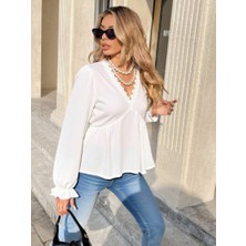 Drgy Kadın Uzun Kollu V Dantel Yaka Aerobin Bluz