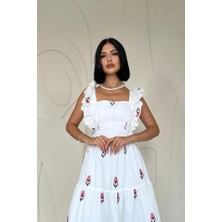 Drgy Kırmızı Sıfır Kol Fırfırlı Elbise