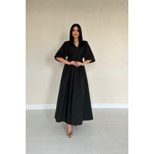 Drgy Siyah Pileli Uzun Elbise