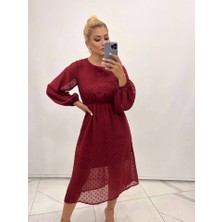 Drgy Kadın Uzun Kollu Astar Detay Fırsat Ürün Ponpon Şifon Elbise