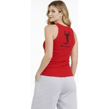 Drgy Fitilli Atlet Sıfır Yaka Slim Fit Arka Baskılı Spor Atlet - Kırmızı