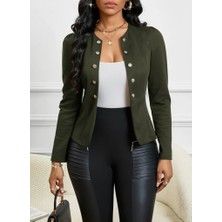 Drgy Kadın Uzun Kollu Önü Açık Düğmeli Kısa Süet Ceket