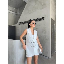 Drgy Keten Yelek - Şort Takım - Beyaz