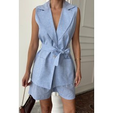 Drgy Keten Yelek - Şort Takım - Mavi