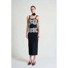 Drgy Jakarlı Ince Askılıtriko Takım - Siyah-Beyaz Kayısı