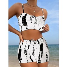 Drgy Kadın Büzgü Detay Askılı Crop Mini Tayt Ikili Takım