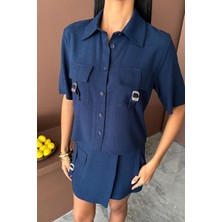 Drgy Gömlek Şort Etek Viscon Keten Takım 10162