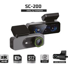Siegen Sentinel SC-200 2k Ahd Çift Kameralı Araç Içi Kamera | Wi-Fi, Gece Görüş, 24 Saat Park Modu, 170° Geniş Açı