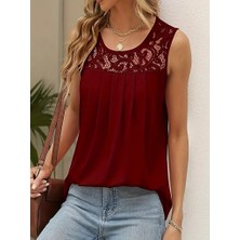 Drgy Kadın Askılı Yuvarlak Yaka Dantel Detaylı Viskon Bluz