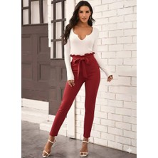 Drgy Kadın Yüksek Bel Beli Fırfırlı Önden Bağlamalı Ithal Krep Pantolon