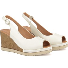 Ziya, Kadın Hakiki Deri Dolgu Topuk Sandalet 161992Z500 Krem