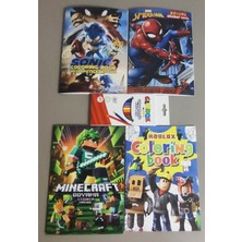 Ada Çanta Kırtasiye 4 Adet Stickerli Boyama Kitabı ve 12'li Kuru Boya Kalemi (Sonic3/örümcek AD./MINECRAFT/ROBLOX)AR012