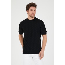 Tarz Cool Erkek Yuvarlak Yaka Desenli Örme T-Shirt