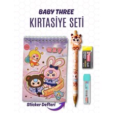 Ceylan Kırtasiye 4 Lü Baby Three Kırtasiye Seti - Sticker Defteri Kalem Uç Silgi (4 Lü Set)