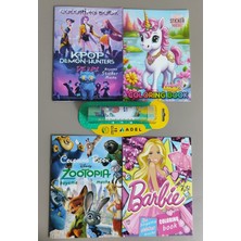 Ada Çanta Kırtasiye 4 Adet Stickerli Boyama Kitabı ve 12 Li Adel Tüp Kuruboya KALEMI(KPOP/UNICORN/BARBI/ZOOTOPIA)AB07