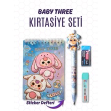 Ceylan Kırtasiye 4 Lü Baby Three Kırtasiye Seti - Sticker Defteri Kalem Uç Silgi (4 Lü Set)