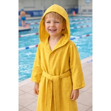 Miespiga Pamuklu Kapüşonlu Çocuk Müslin Bornoz Sarı