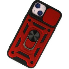 Renklime Newface iPhone 14 Kılıf Pars Lens Yüzüklü Silikon - Kırmızı