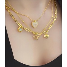 Girift Vintage Ylux 3'lü Kalp Yıldız Detaylı Gold Kolye Seti