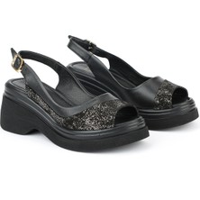 Ziya, Kadın Hakiki Deri Dolgu Topuk Sandalet 161992Z64024 Siyah