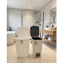 Buclee Bambu Görünümlü Halatlı Çamaşır Sepeti 65 Lt ve Pedallı Iç Kovalı Çöp Kovası 40 Lt Banyo Seti