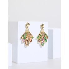 Jimmy Key Yeşil Taş Detaylı Renk Bloklu Küpe