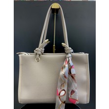 MB Kadın Düğümlü Fular Detaylı Bej Omuz Çantası