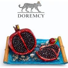 Doremcy Dekoratif Nar Biblo Tepsi Seti 17X11 cm – El Yapımı Görünümlü Polyester Döküm Masa Üstü Ev Ofis Salon Dekoru Hediyelik