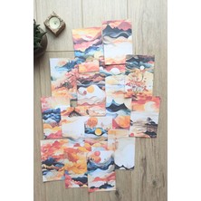 Kolbi Craft 15 Adet Turuncu Gündoğumu Temalı Scrapbook Kağıt Seti Bullet Journal Dekupaj Kağıdı