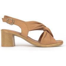 Ziya, Kadın Hakiki Deri Topuklu Sandalet 1611020Z2213 Camel