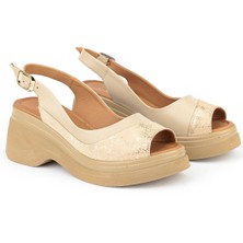 Ziya, Kadın Hakiki Deri Dolgu Topuk Sandalet 161992Z64024 Bej