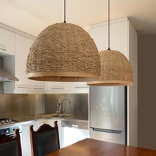 Noldecoration Naturel Rafya El Örgüsü Yarım Küre 40CM ÇAP*38CM Yükseklik Modern Hasır Sarkıt Sepet Avize